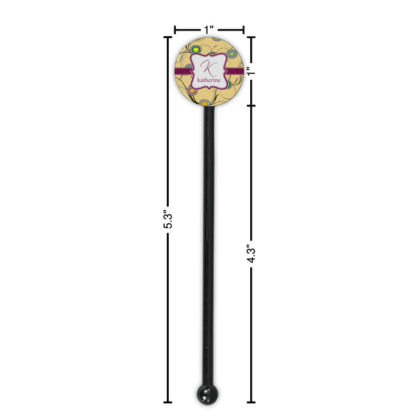 Ovals & Swirls Black Plastic 5.5" Stir Stick - Round - Dimensions