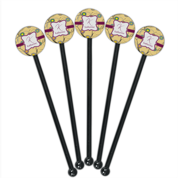 Ovals & Swirls Black Plastic 5.5" Stir Stick - Round - Fan View