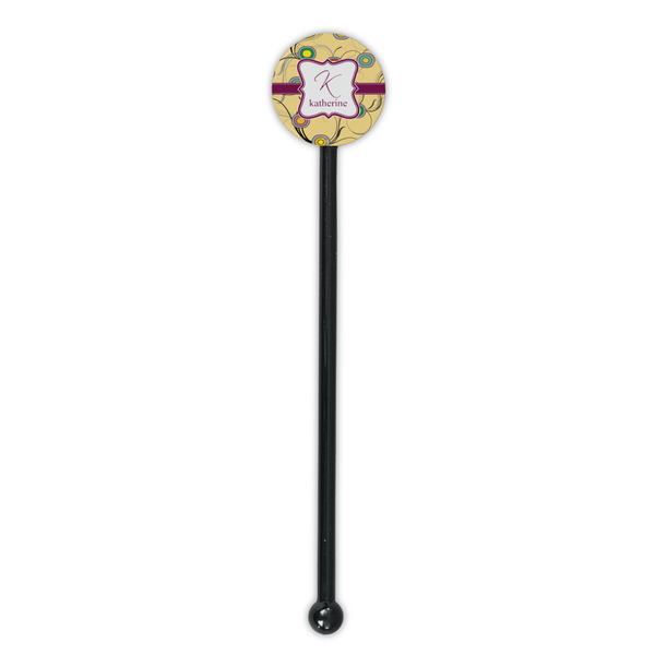 Ovals & Swirls Black Plastic 5.5" Stir Stick - Round - Single Stick