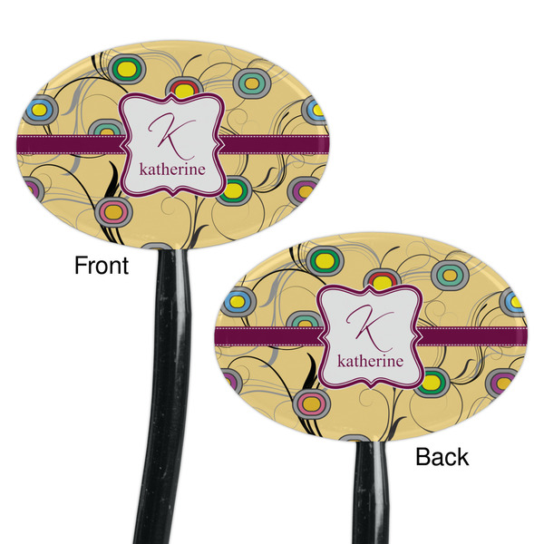 Ovals & Swirls Black Plastic 7" Stir Stick - Double Sided - Oval - Front & Back