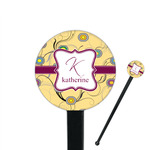 Ovals & Swirls 7" Round Plastic Stir Sticks - Black - Single Sided (Personalized)