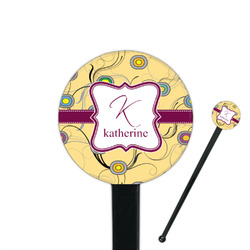 Ovals & Swirls 7" Round Plastic Stir Sticks - Black - Single Sided (Personalized)