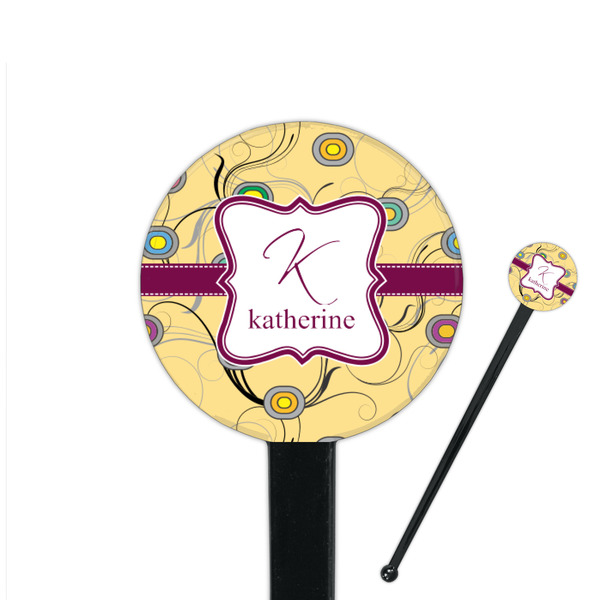 Custom Ovals & Swirls 7" Round Plastic Stir Sticks - Black - Single Sided (Personalized)