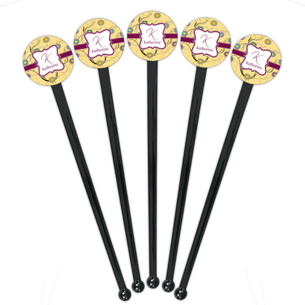 Ovals & Swirls Black Plastic 7" Stir Stick - Round - Fan View