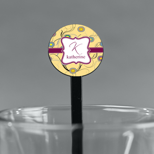 Ovals & Swirls Black Plastic 7" Stir Stick - Round - Main