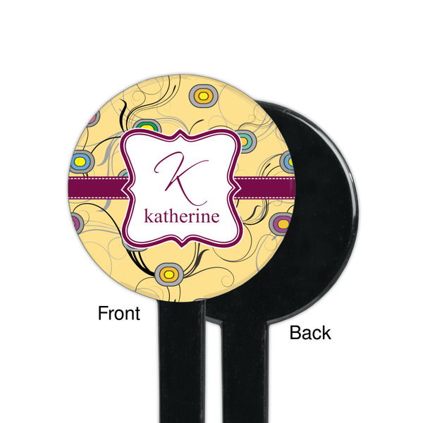 Ovals & Swirls Black Plastic 7" Stir Stick - Single Sided - Round - Front & Back