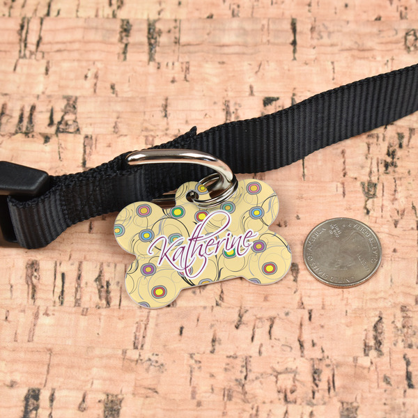 Ovals & Swirls Bone Shaped Dog ID Tag - Large - In Context