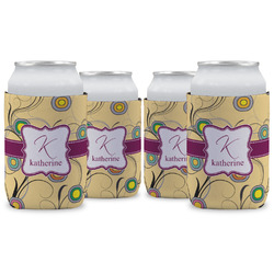 Ovals & Swirls Can Cooler (12 oz) - Set of 4 w/ Name and Initial