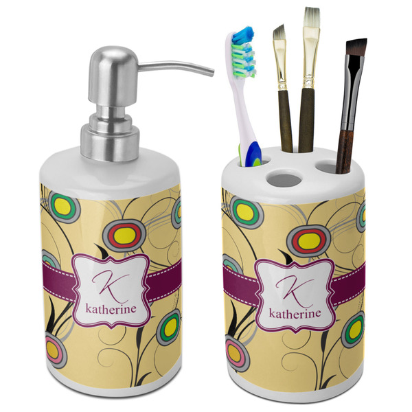 Custom Ovals & Swirls Ceramic Bathroom Accessories Set (Personalized)