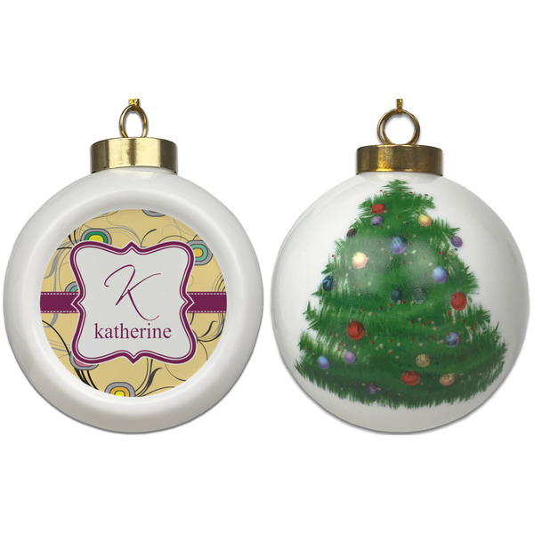 Ovals & Swirls Ceramic Christmas Ornament - X-Mas Tree (APPROVAL)