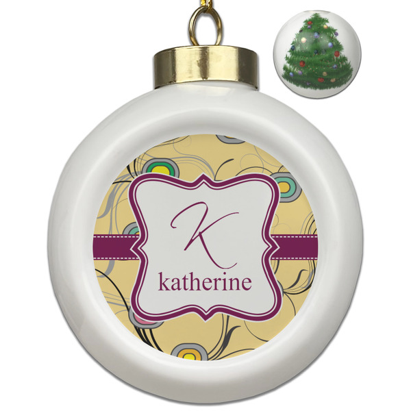 Custom Ovals & Swirls Ceramic Ball Ornament - Christmas Tree (Personalized)