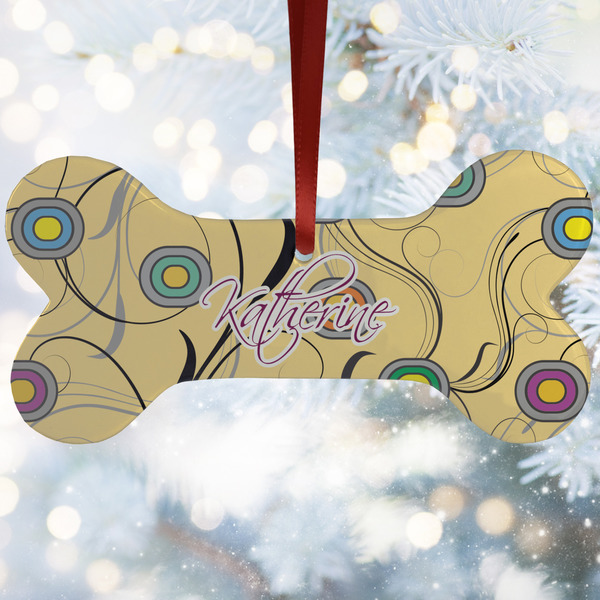 Custom Ovals & Swirls Ceramic Dog Ornament w/ Name and Initial