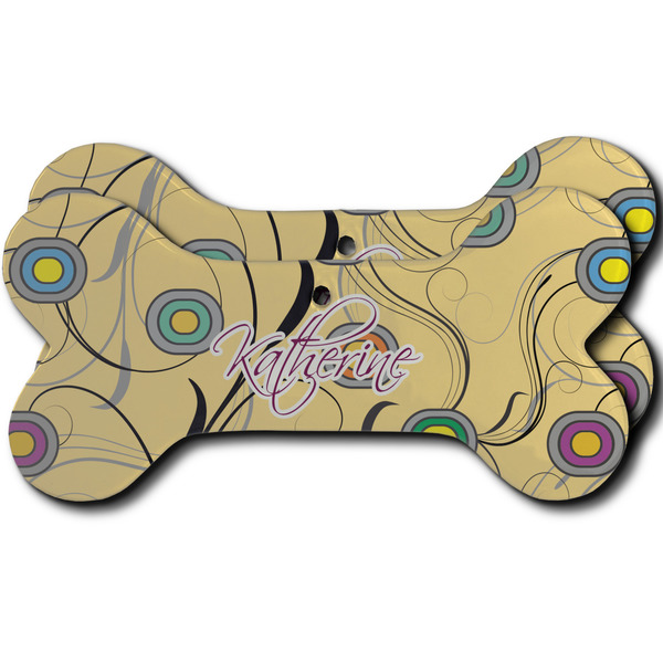 Custom Ovals & Swirls Ceramic Dog Ornament - Front & Back w/ Name and Initial