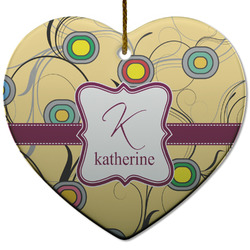 Ovals & Swirls Heart Ceramic Ornament w/ Name and Initial