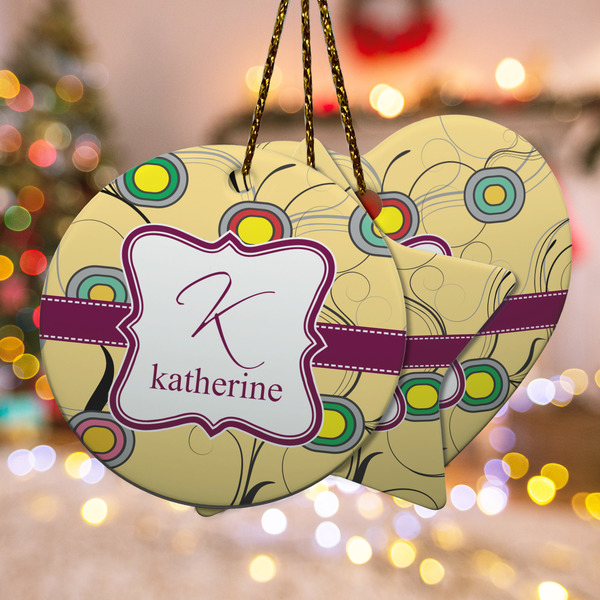 Custom Ovals & Swirls Ceramic Ornament w/ Name and Initial