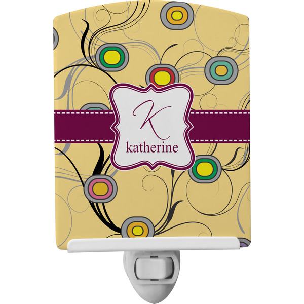 Custom Ovals & Swirls Ceramic Night Light w/ Name and Initial