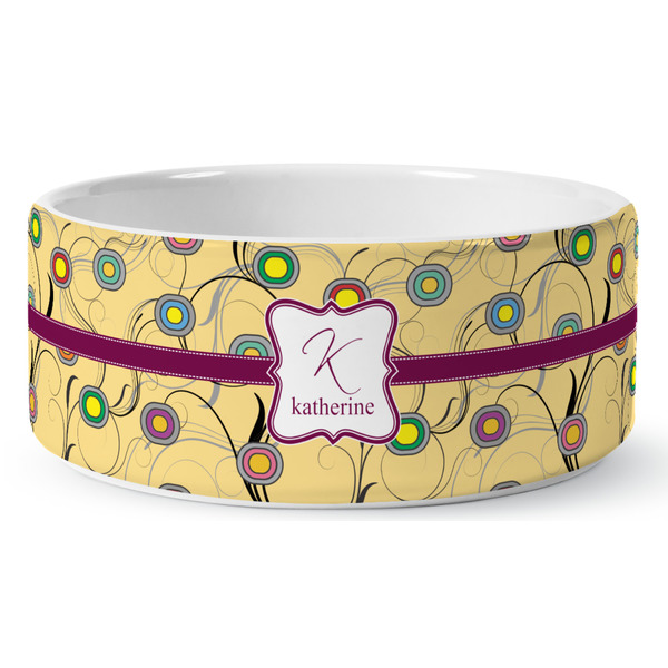 Custom Ovals & Swirls Ceramic Dog Bowl - Large (Personalized)