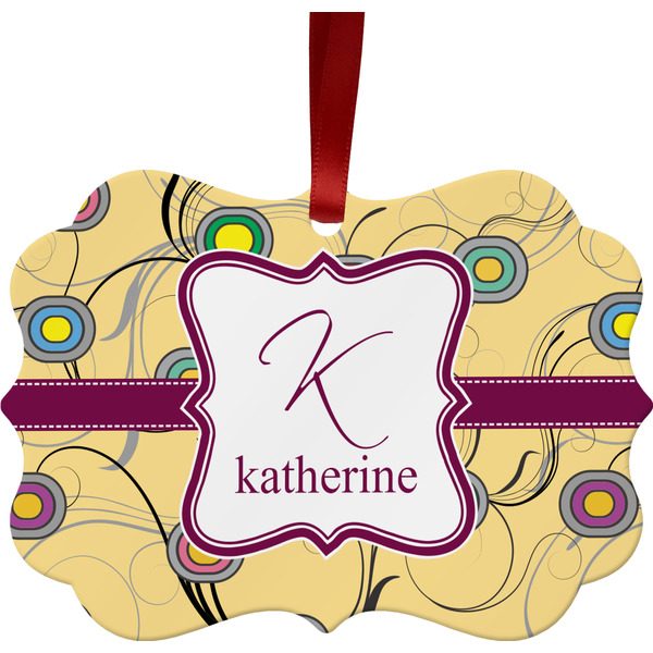 Custom Ovals & Swirls Metal Frame Ornament - Double Sided w/ Name and Initial