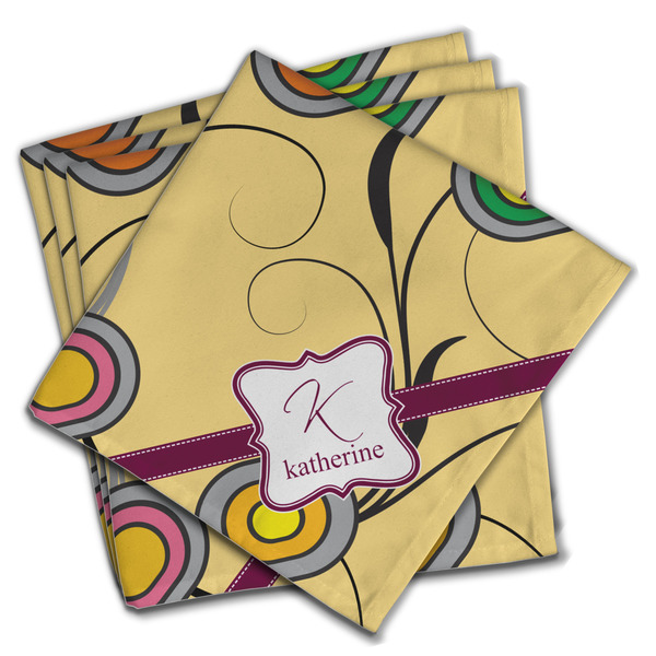 Custom Ovals & Swirls Cloth Dinner Napkins - Set of 4 w/ Name and Initial