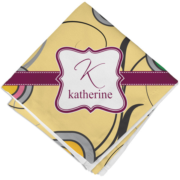 Custom Ovals & Swirls Cloth Cocktail Napkin - Single w/ Name and Initial