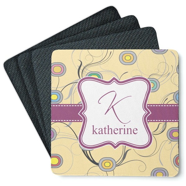 Custom Ovals & Swirls Square Rubber Backed Coasters - Set of 4 (Personalized)