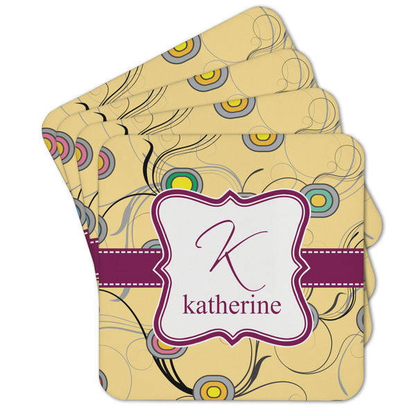 Custom Ovals & Swirls Cork Coaster - Set of 4 w/ Name and Initial