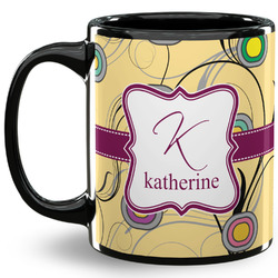 Ovals & Swirls 11 Oz Coffee Mug - Black (Personalized)