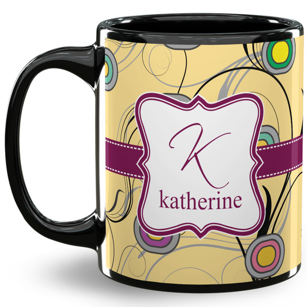 Custom Ovals & Swirls 11 Oz Coffee Mug - Black (Personalized)
