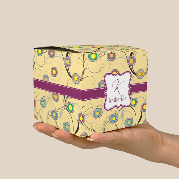 Ovals & Swirls Cube Favor Gift Box - On Hand - Scale View