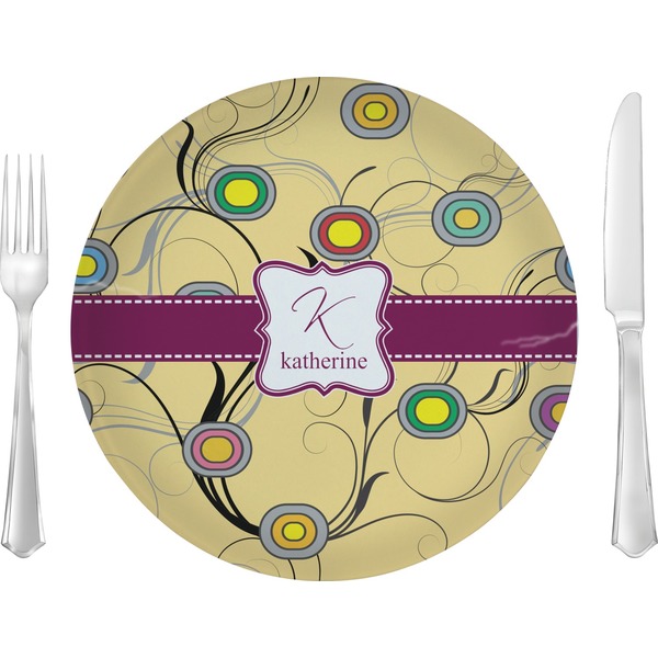 Custom Ovals & Swirls Glass Lunch / Dinner Plate 10" (Personalized)