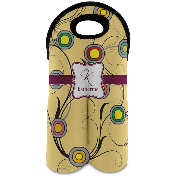 Custom Ovals & Swirls Wine Tote Bag (2 Bottles) w/ Name and Initial