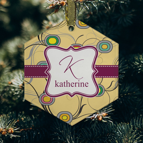 Ovals & Swirls Frosted Glass Ornament - Hexagon (Lifestyle)