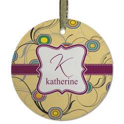 Ovals & Swirls Flat Glass Ornament - Round w/ Name and Initial