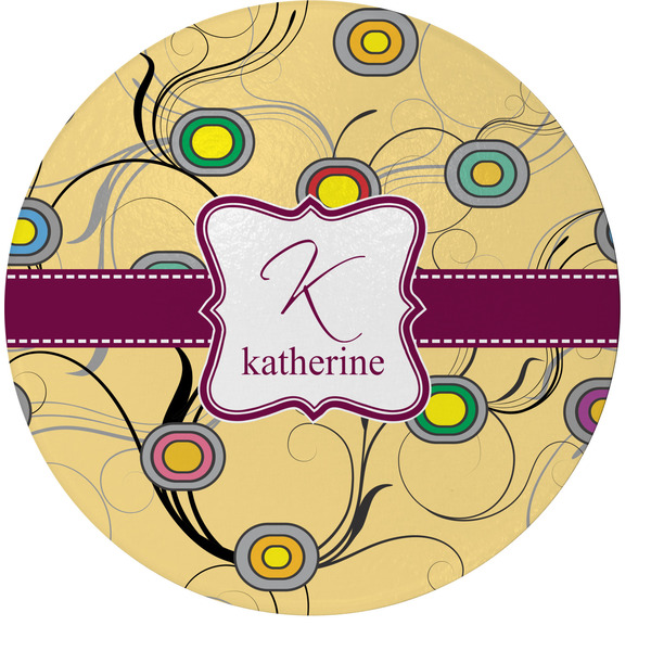 Custom Ovals & Swirls Round Glass Cutting Board - Medium (Personalized)