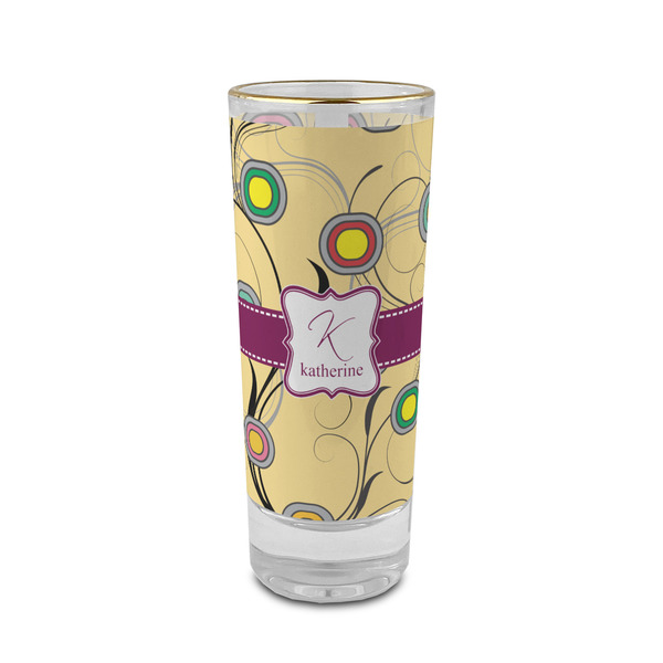 Custom Ovals & Swirls 2 oz Shot Glass - Glass with Gold Rim (Personalized)