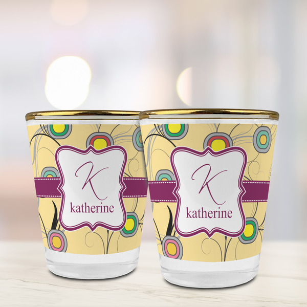 Ovals & Swirls Glass Shot Glass - with gold rim - LIFESTYLE