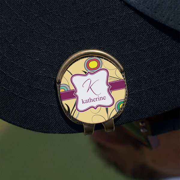Ovals & Swirls Golf Ball Marker Hat Clip - Gold - On Hat
