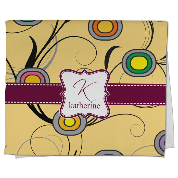 Custom Ovals & Swirls Kitchen Towel - Poly Cotton w/ Name and Initial