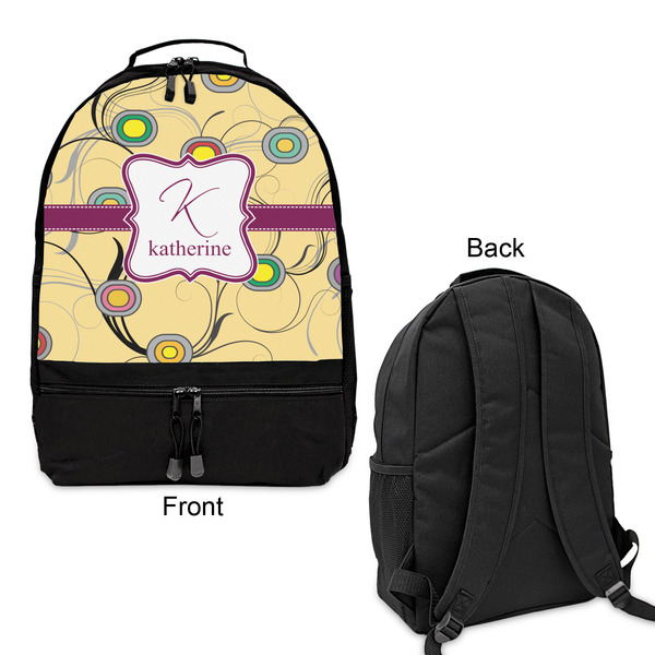 Ovals & Swirls Large Backpack - Black - Front & Back View