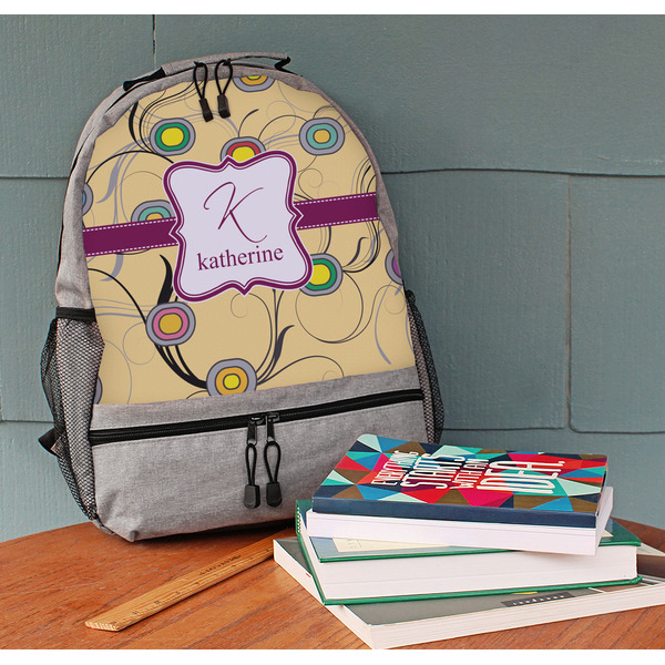Ovals & Swirls Large Backpack - Gray - On Desk