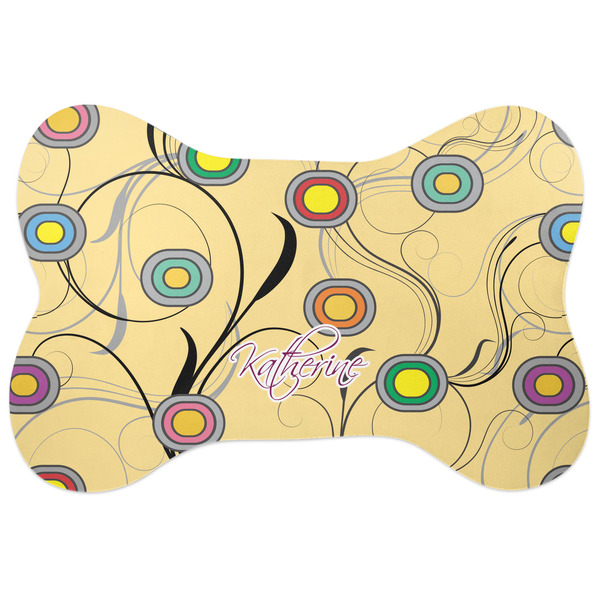 Custom Ovals & Swirls Bone Shaped Dog Food Mat (Large) (Personalized)