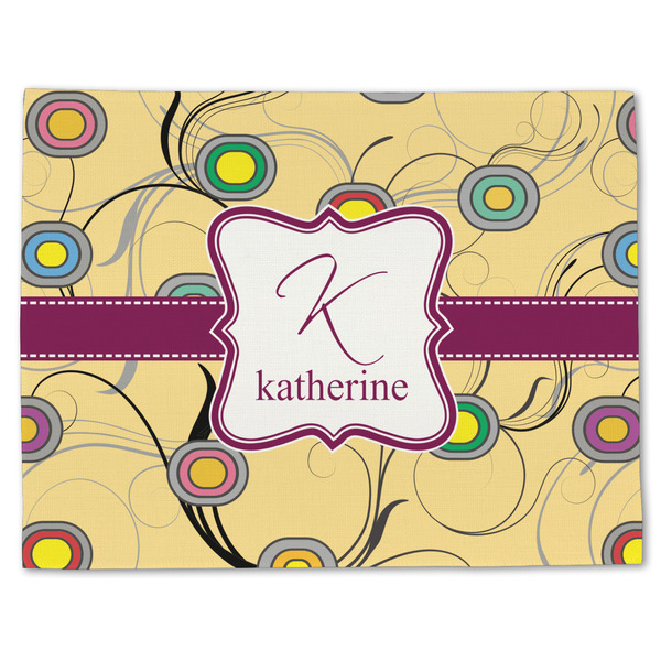 Custom Ovals & Swirls Single-Sided Linen Placemat - Single w/ Name and Initial