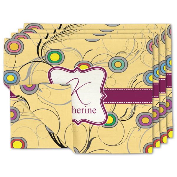 Custom Ovals & Swirls Linen Placemat w/ Name and Initial