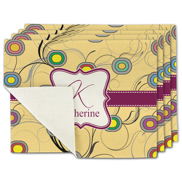 Custom Ovals & Swirls Single-Sided Linen Placemat - Set of 4 w/ Name and Initial