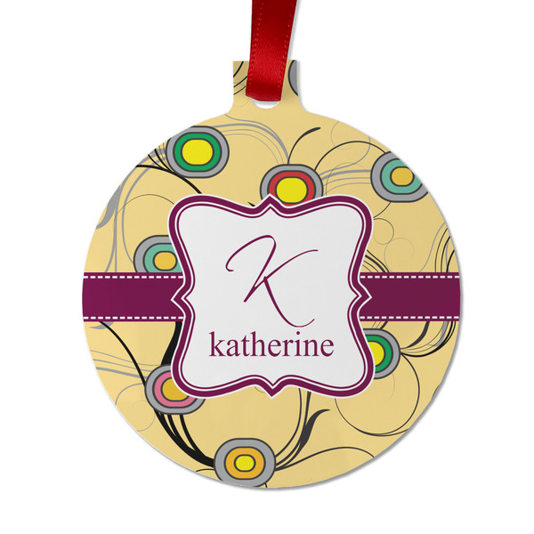 Custom Ovals & Swirls Metal Ball Ornament - Double Sided w/ Name and Initial