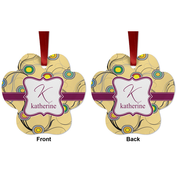 Ovals & Swirls Metal Paw Ornament - Front and Back