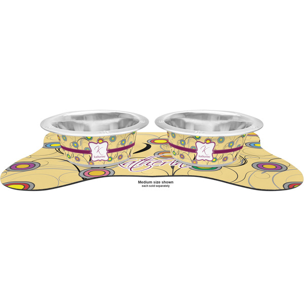 Ovals & Swirls Metal Pet Bowls - On Dog Bone Shaped Mat