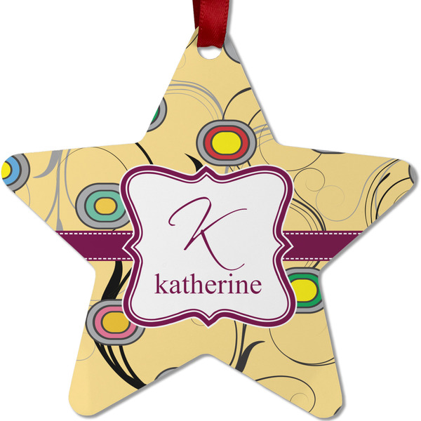 Custom Ovals & Swirls Metal Star Ornament - Double Sided w/ Name and Initial