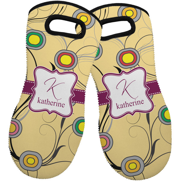 Custom Ovals & Swirls Neoprene Oven Mitts - Set of 2 w/ Name and Initial