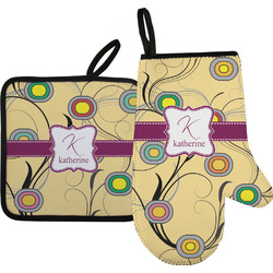 Ovals & Swirls Right Oven Mitt & Pot Holder Set w/ Name and Initial